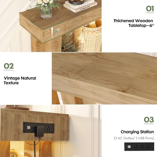 Unikito 63" Console Table with Sensor Light & AC Outlets with USB-C Ports