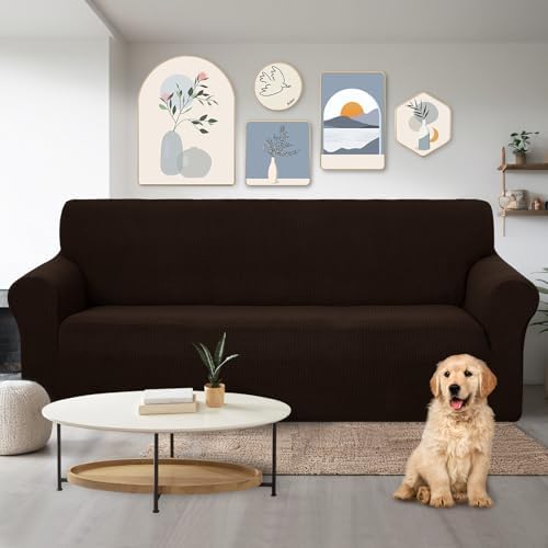 U-NICE HOME Stretch Couch Cover Slipcover for 3 Cushion Sofa, Chocolate