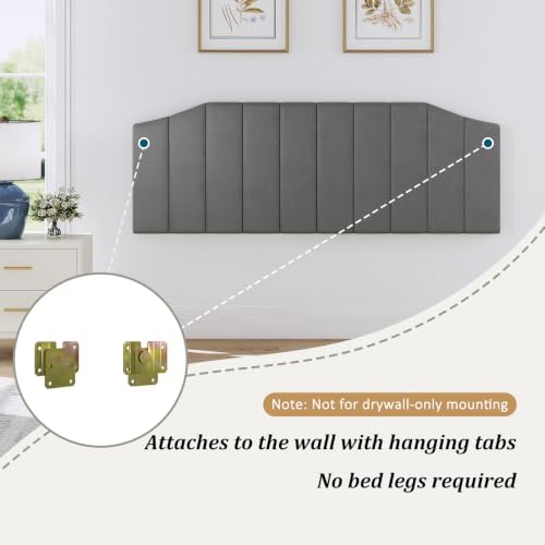 Furpopup Velvet King Headboard Only, Wall and Bed Frame Mount, Dark Gray