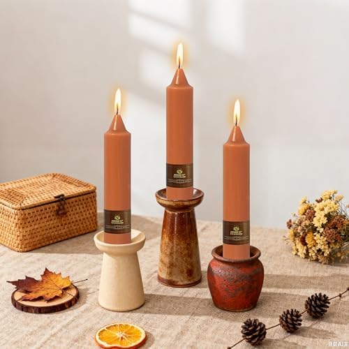 NJAO HOO Burnt Orange Candlesticks Pumpkin Short Taper Candle 7 Inch Unscented Dripless Fall Tapered Candle Set for Halloween Home Dinner Fall Decor Party, 4 Pack