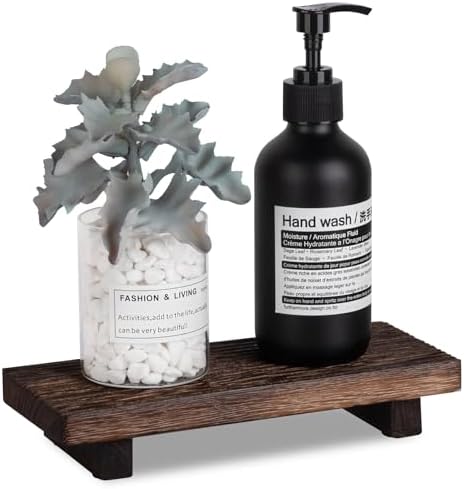 Bathroom Sink Tray Wood Riser Display Kitchen Decor Soap Holder, Dark Brown