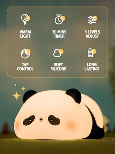 Cute Panda Night Light, Squishy Panda Novelty Animal Lamp, 3 Level Dimmable Nursery Nightlight with Timer, Food Grade Silicone Touch Night Light Fun Gifts for Kids Boys Girls Baby