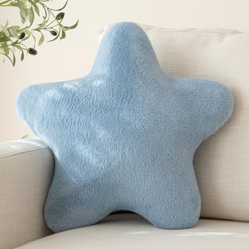 Star Pillow, Decorative Throw Pillow with Plush for Couch, Cute Decor Pillows for Bed, Aesthetic Star Shaped Pillow Fun Cushion for Sofa Living Room (Grey Blue, 14.9 Inches)