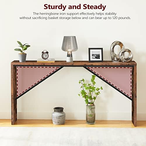 MAHANCRIS Console Table, 62.2" Long Sofa Table Behind Couch, Rustic Brown