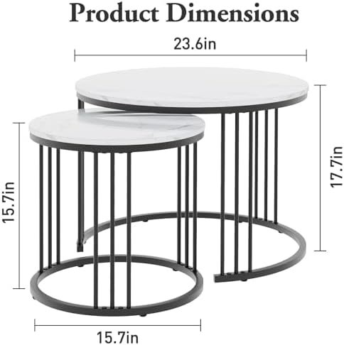 Garden 4 you Coffee Table Faux Marble Nesting Table for Small Place 2 Sets Modern Furniture Living Room Sets End Side Table Night Stand for Bed Room Dining Room (Black & White)