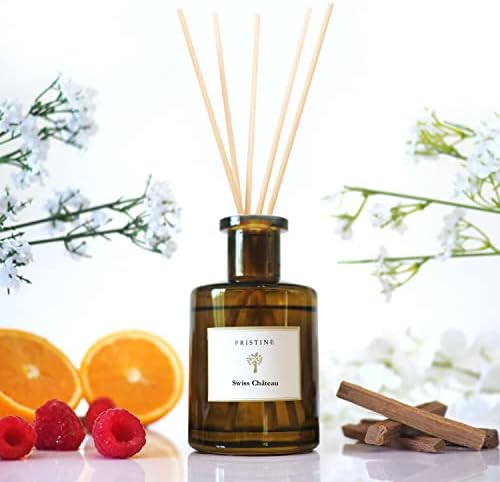 PRISTINE Swiss Château/Inspired by Hilton Reed Diffuser - Home & Bathroom | Fresh Cut Rose, Tangerine, Cedarwood Oil Reed Diffuser Set | Oil & Reed Diffuser Sticks, Home & Office Decor, Fragrance Gift
