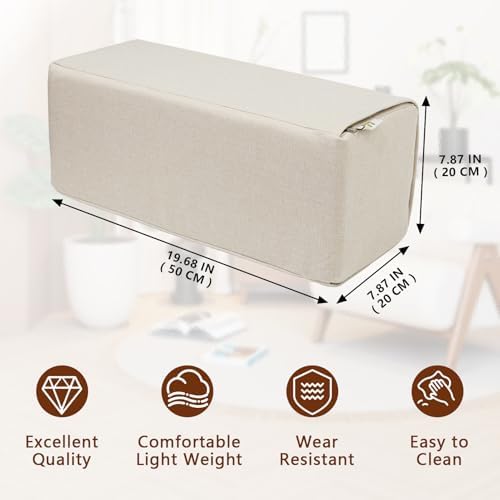2 Pack Couch Arm Rest Pillow, 8''x8''x20'' Linen Cover, High Density Foam Armrest Cushion, Removable & Washable Elbow Support for Sofa, Bed, and Armchair (Beige)