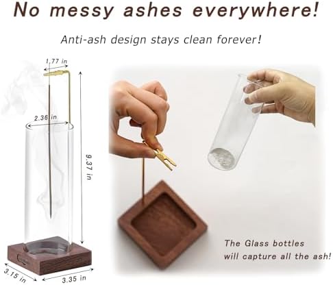 Ceremony Incense Holder, Wooden Incense Burner with Glass Ash Catcher (Transparent Round, One Glass)