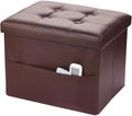 Bsketa Storage Ottoman Bench,16 Inch Folding Leather Foot Rest Stool, Brown