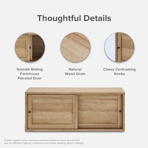 mopio Lauren Floating TV Shelf, Multi-Purpose Modular Under TV Display Shelf, Wall Mounted Wood Television Cabinet, Nightstand, Side Table, End Table, Bedside Shelves for Bedroom (Oak, 31", Single)