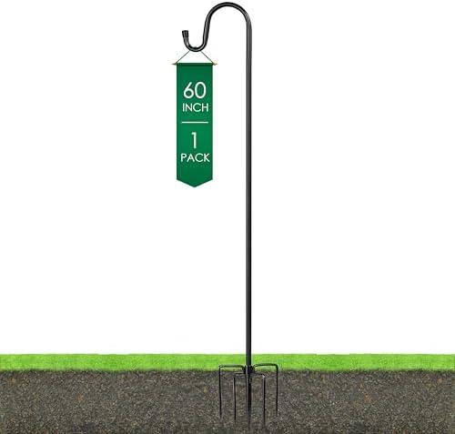 Ottsuls Shepherds Hooks for Outdoor - 60" Heavy Duty Bird Feeder Pole with 5 Prong Base, Adjustable Stand Hanger for Garden Plant, Hummingbird Feeder, Lantern Lights - Haning Wedding Decor (1 Pack)