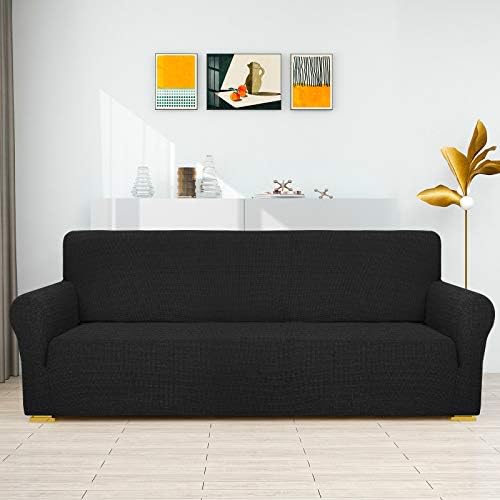 ZNSAYOTX Couch Covers for 3 Cushion Couch High Stretchy Spandex Pet Friendly Sofa Slipcover 1 Piece Non Slip Couch Covers Large Furniture Protector (Black, Sofa)