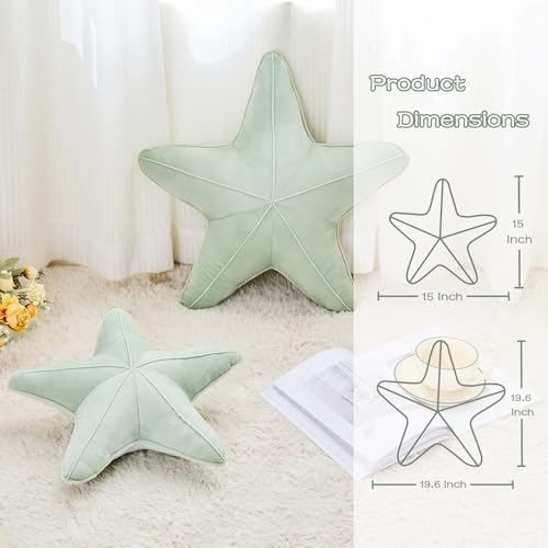 Uvvyui Starfish Pillow Cute Star Decorative Throw Pillows with Soft Velvet Sea Pillow Aesthetic Home Decor Ocean Beach Cushion（Sage Green, 15 Inch）