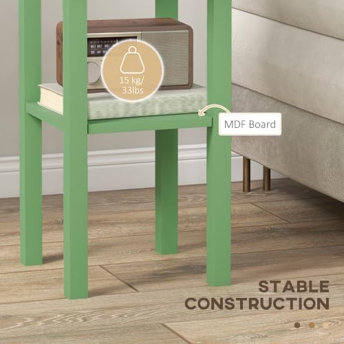 HOMCOM Narrow End Table with Drawer and Bottom Shelf Set of 1 Green