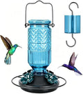 FEED GARDEN Glass Hummingbird Feeder for Outdoors Hanging, 16 OZ Humming Birds Feeders with 4 Bee Guard Feeding Ports & Built-in Ant Moat, Hummingbird Gifts for Mom, Bird Feeder for Outside, Blue