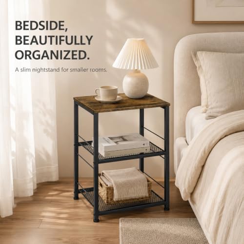 OYEAL Small Nightstand Industrial Square End Table with Storage Shelf