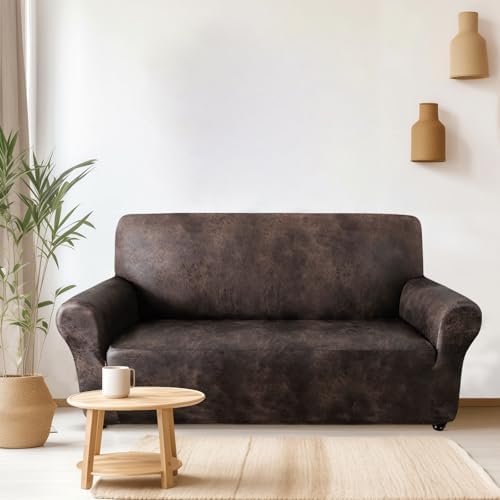 ANARACHON Faux Leather Fabric Sofa Slipcover (Brown-02, 1Piece-Loveseat)