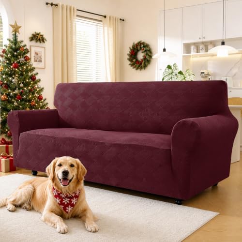 XINEAGE XL Sofa Slipcover Pet Friendly, Stretch Couch Cover,Wine Red