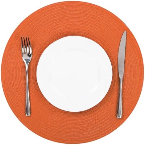 SHACOS Round Braided Fall Placemats Set of 6 Bright Orange Place Mats