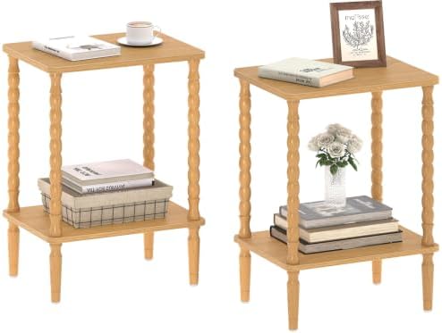 TUTOTAK Small End Table with Solid Wood Legs, Side Table Set of 2