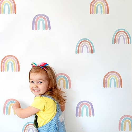 Small Pastel Rainbow Wall Decals for Playroom, Peel and Stick