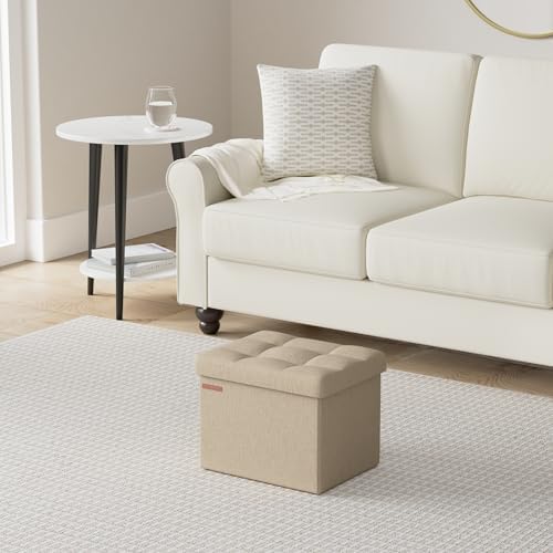 SONGMICS Small Folding Storage Ottoman, 15.7 x 12.2 x 12.2 Inches
