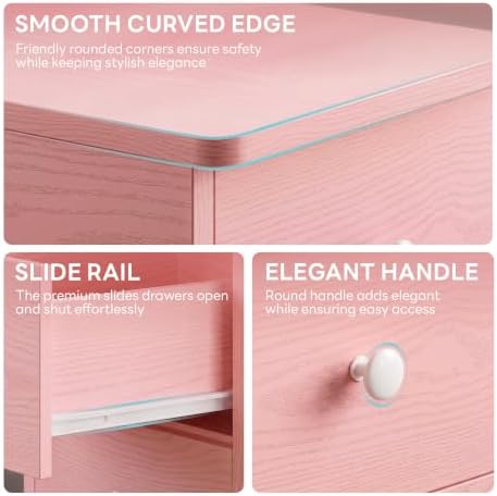 LIKIMIO Nightstand with Charging Station, 3 Drawers Modern for Bedroom