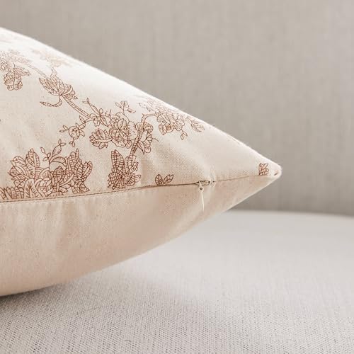 2 Pack French Floral Throw Pillow Covers 24x24in, Brown/Cream