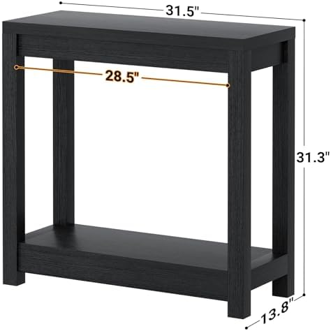 Besiost Small Farmhouse Wood Entryway Table Narrow Console Table with Storage Behind Couch Sofa Table with Shelves Entry Way Table with Open Storage, Easy Assembly, 32" Embossed Wood Grain Black