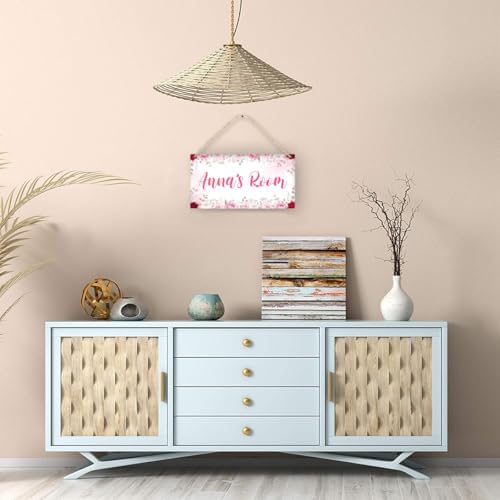 Personalized Pink Fowers Floral Door Sign Kids Room Decor Custom Name Girls Bedroom Toddler Baby Nursery Hanging Art Wood Wall Plaque