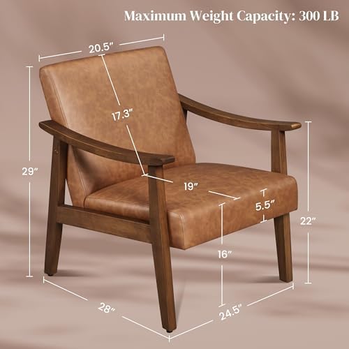 Yaheetech Accent Chairs Set of 2, Mid-Century Faux Leather Armchairs Brown