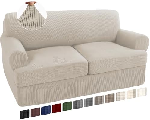 Turquoize 3 Piece T Cushion Loveseat Slipcovers Sofa Cover for 2 Cushion Couch Cover Washable Sofa Slipcover Furniture Covers with 2 Individual T Cushion Seat Covers(2 Cushion Loveseat, Island Fossi)