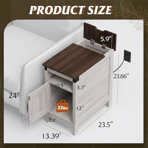 WLIVE End Tables for Living Room & Bedroom w/Charging, Narrow Nightstand