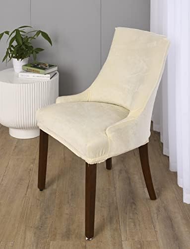MIFXIN Velvet Wingback Side Chair Cover Slipcover Stretch Washable Sloping Armchair Accent Chair Protector Seat Cover for Dining Room Banquet Home Party Decor (1Pcs Beige)