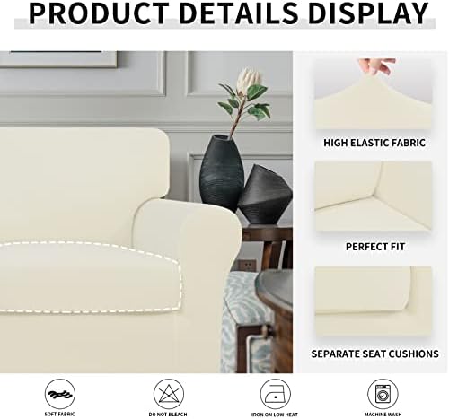 Easy-Going 3 Pieces Stretch Loveseat Couch Cover for 2 Cushion Washable