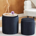 BLEXA Round Storage Ottoman, Set of 2, Velvet Vanity Stool, Black