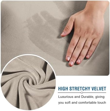 H.VERSAILTEX High Stretch Sofa Slipcover 4 Piece Cover Velvet Furniture Protector Form Fit Thick Velvet Extra Large Sofa Cover for 3 Cushion Couch Width Up to 97 Inch (Large Sofa, French Oak)