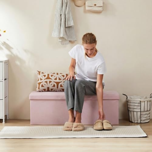DUMOS 43 Inch Foldable Storage Ottoman Bench, Large Ottoman with Storage