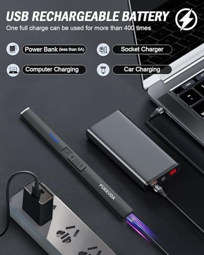 FUKKUDA Electric Candle Lighter, Rechargeable USB Arc Lighter for Candles, Fireplace, Camping BBQ, Christmas Stocking Stuffers, Birthday, Valentines Day and Easter Gifts for Women Men (Obsidian Black)