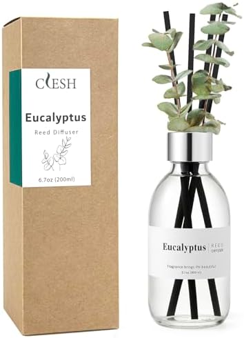 Clesh Reed Diffuser Set, 6.7 oz Eucalyptus Scented Diffuser with Sticks, Home Fragrance Reed Diffuser for Bathroom Shelf Decor