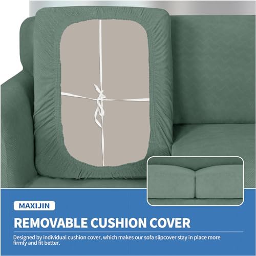 MAXIJIN 2 Piece Chair Covers Chair Slipcover with Arms, Sofa Chair Cover for Living Room Armchair Cover, Stretch Pet Dog Slip Cover for A Chair with 1 Cushion (31"-46", Pea Green)