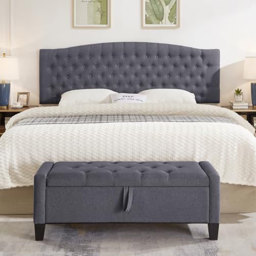 24KF Upholstered Tufted Button Linen Wall Mounted Headboard,Comfortable Fashional Headboard King/CA King Size, 6055-K-Dark Gray