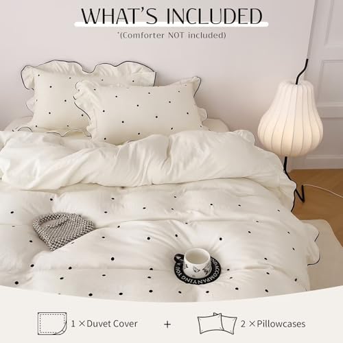 Duvet Cover Twin XL Beige Polka Dot 3 Pcs(1 Duvet Cover with 2 Pillowcases),Soft Washed All Seasons Comforter Covers with Ruffles,Twin XL Bedding Set for Teen Girls 68"×90"