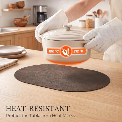 MOSAYT Vinyl Faux Leather Oval Placemats, Set of 6, Coffee