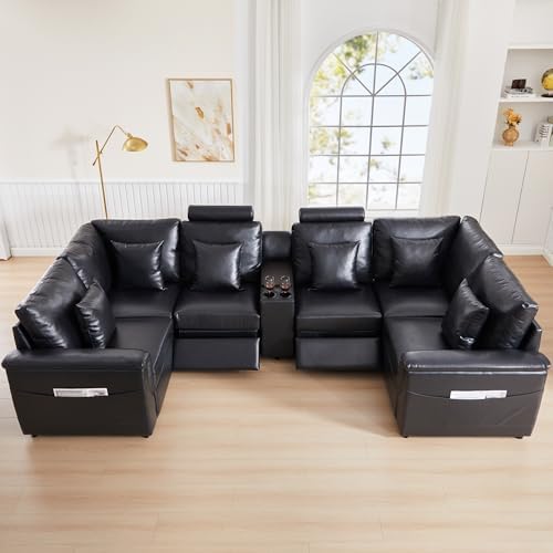 LEVNARY Modular Sofa Armrest Set of 2 with Side Storage Pockets, Faux Leather Upholstered Arm Panels, Compatible with Modular Recliner System (Black)