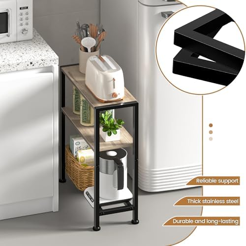 Narrow Side Table, 2-Tier Small End Table, Slim Nightstand