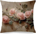 Vintage Moody Pink Rose Floral Pillow Cover 18x18 Double-Sided, French Country Farmhouse Pink Flower Throw Pillow Cover Case for Home Bedroom Living Room