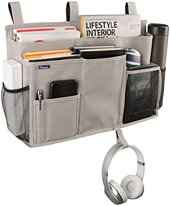 Surblue Bedside Caddy Hanging Bed Organizer Storage Bag Pocket for Bunk and Hospital Beds, College Dorm Rooms Baby Bed Rails,Camp (8 Pockets),Gray