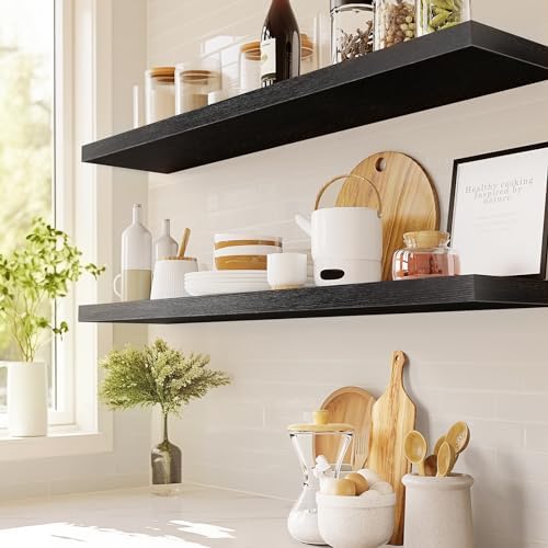 Amada 32 Inch Floating Shelves with Invisible Brackets, Set of 2, Black