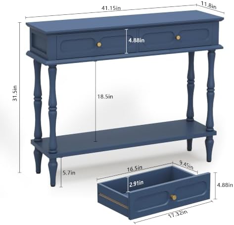 ARTPOWER 41" Mid-Century Console Table, 2 Drawers and Open Shelf, Blue